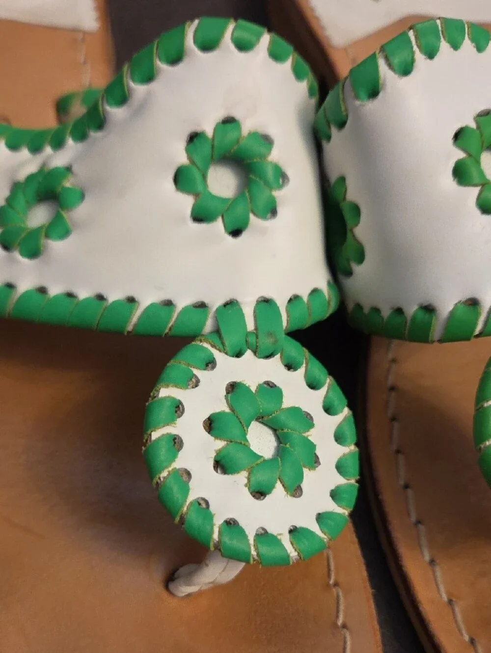 Jack Rogers White and Green Floral Leather Slide Sandals